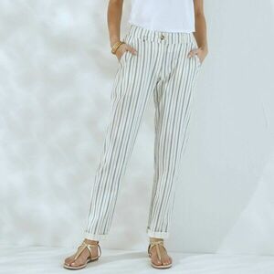 Csíkos chino nadrág rugalmas derékszíjjal, pamut és lenvászon kép