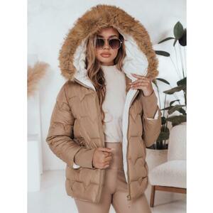 Női steppelt téli kabát SNOWMISS, bézs kapucnival kép