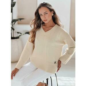 Női pulóver V nyakkivágással VERALIA, ecru kép