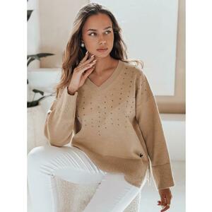 Női pulóver V nyakkivágással VERALIA, kamel kép