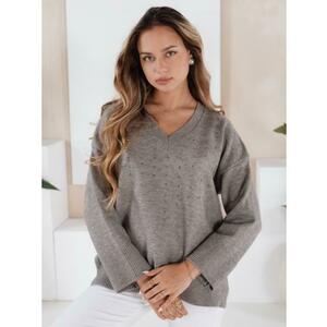 Női pulóver V nyakkivágással VERALIA, szürke kép