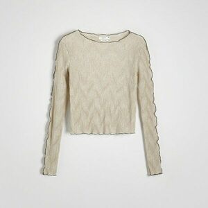 Reserved - Húzott ujjú dzsörzéblúz - Krém kép