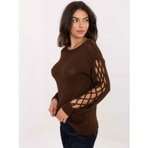 Csokoládébarna pulóver kivágásokkal az ujjakon kép