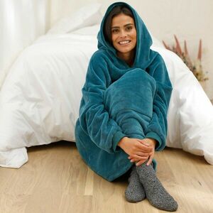 Oversize* gyapjú uniszex pulóver, kék kép