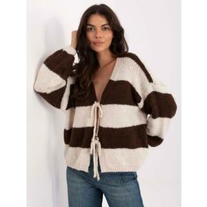 Oversized pulóver ecru és barna színben, RUE PARIS kötőelemmel kép