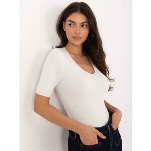 Ecru pulóver csíkokkal és V-kivágással kép