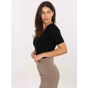 Fekete csíkos pulóver V-kivágással kép