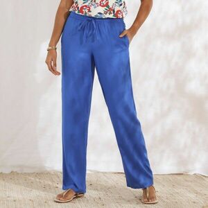 Egyszínű, széles szárú nadrág rugalmas derékszíjjal, viszkózból készült. kép