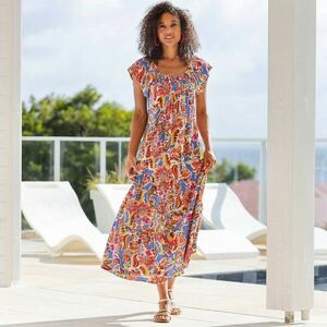 Hosszú krepp ruha mintával és fodrokkal kép