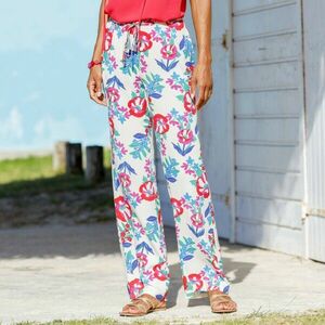 Széles, omlós nadrág rugalmas derékkal és nyomtatással, viszkózból készült. kép