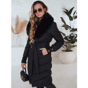 Női steppelt téli kabát szőrme szegéllyel fekete kép