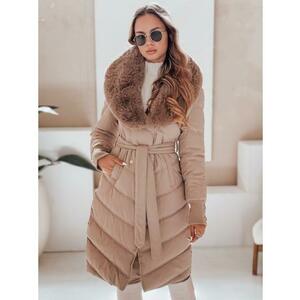 Női steppelt téli kabát szőrme szegéllyel kamel kép