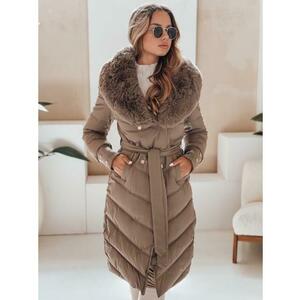 Női téli steppelt kabát szőrme szegéllyel, sötét bézs kép
