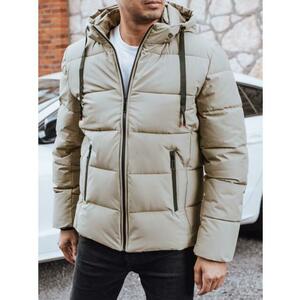 Férfi téli steppelt kabát kapucnival, világos bézs kép