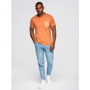 Pánske bavlnené tričko s potlačenou vreckou – tmavo olivové V1 OM-TSPT-0227 kép