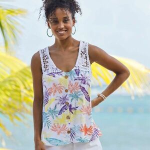 Felső makraméval és díszgombokkal, nyomtatva kép