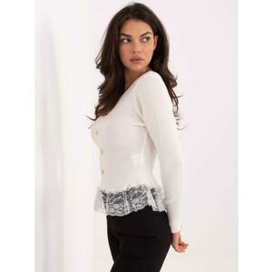 Elegáns csíkos pulóver ecru színben kép