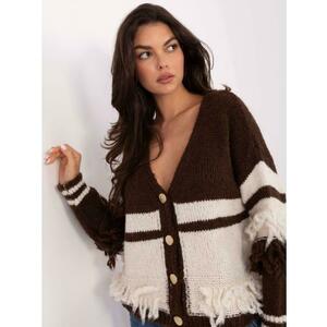 Barna és világos bézs pulóver díszgombokkal kép