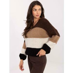 Barna és fekete oversized pulóver gyapjúval RUE PARIS kép