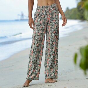 Széles nadrág elasztikus derékpánttal és nyomtatással kép