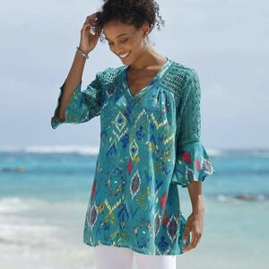 Hosszabbított tunika makraméval és nyomtatással kép