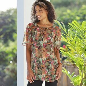 Voile tunika csipkés nyakkivágással és nyomtatással kép