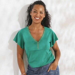 V-nyakú póló csillámos díszítéssel kép