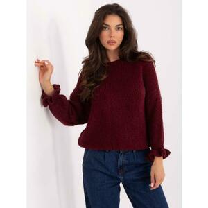 Bordó pulóver volánokkal az ujjakon kép
