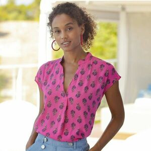 Ujjatlan krepp blúz, nyomtatott kép