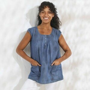 Könnyű farmerből készült tunika gombos nyakkivágással kép