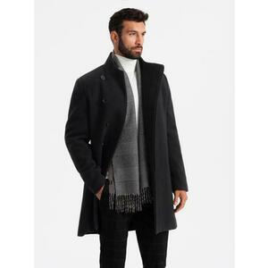 Férfi kabát magas gallérral és aszimmetrikus záródással – fekete V2 OM-COWC-0141 kép