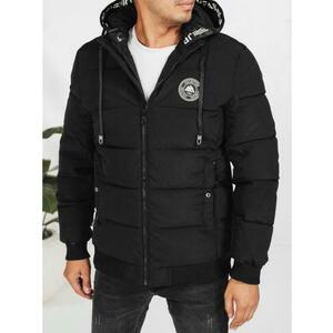 Férfi téli steppelt kabát kapucnival, fekete kép