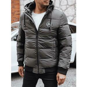 Férfi téli steppelt kabát kapucnival, szürke kép