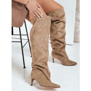 Női szarvasbőr csizma hullámos felsőrésszel, bézs kép