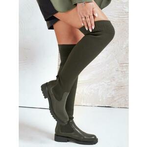 Női térdig érő csizma, zöld kép