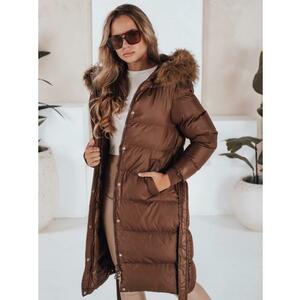 Női steppelt téli kabát szőrme gallérral, STYLEBELLA, barna kép