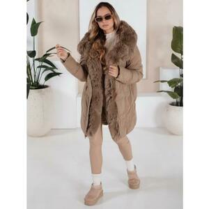 Női hosszú, steppelt téli kabát MORISIO kapucnival, bézs kép