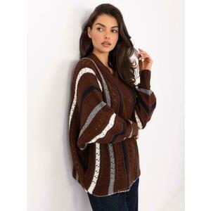 Barna női oversized csíkos pulóver kép