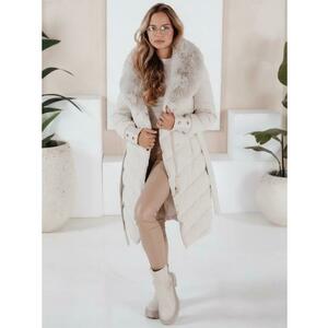 Női steppelt téli kabát szőrme gallérral, ecru kép