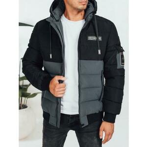 Férfi téli kabát kapucnival, fekete és szürke kép