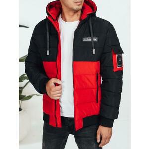 Férfi téli kabát kapucnival, fekete és piros kép