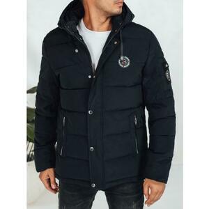 Férfi téli steppelt kabát kapucnival, sötétkék kép