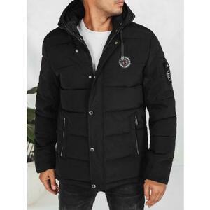 Férfi téli steppelt kabát kapucnival, fekete kép