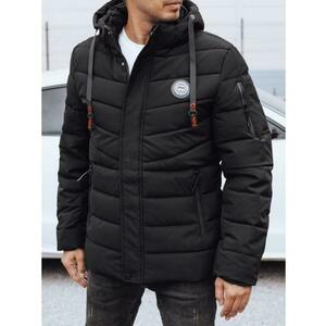 Férfi téli steppelt kabát kapucnival, fekete kép