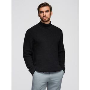Klasszikus férfi pamut pulóver rolós nyakkivágással – fekete V4 OM-SWTN-0162 kép