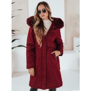 Női téli parkás kabát szőrme díszítéssel, bordó kép