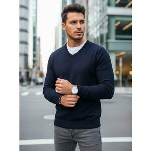 Férfi pulóver V-kivágással, sötétkék kép