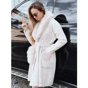 Női kabát szőrme gallérral, bézs színű kép