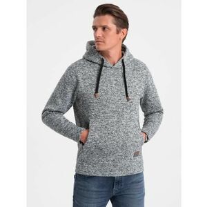 Férfi pulóver kenguru zsebbel, nem stretch anyagból – szürke melírozott V1 B1675 kép