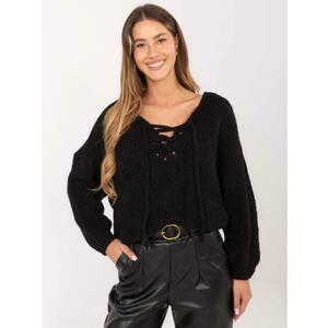 Fekete női oversized pulóver gyapjú keverékből kép